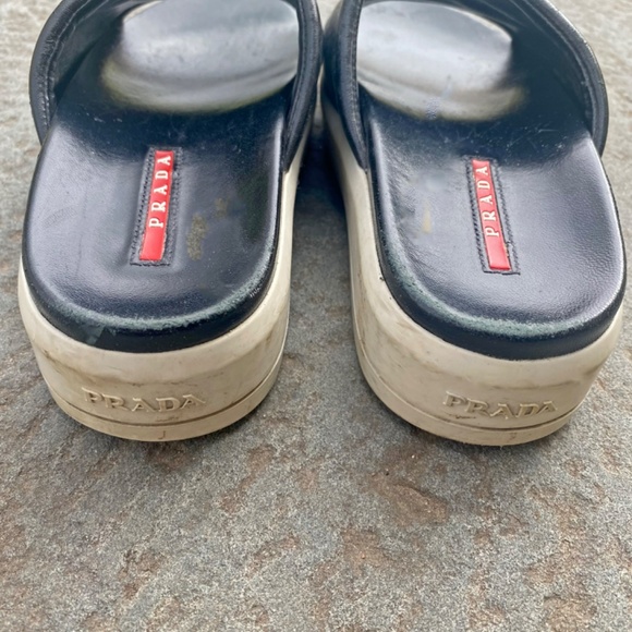 Vintage PRADA Linea Rossa Black Leather Platform Slides - Picture 4 of 4